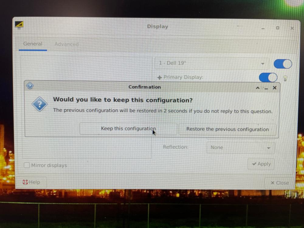 showing the VDI confirm display arrangement screen