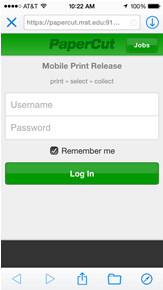 Papercut login screen